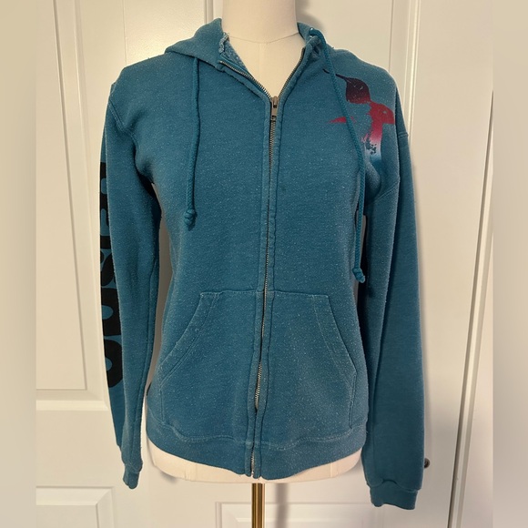 freecity Tops - Free City Zip-Up Hoodie - Teal with Red Bird Design - Size Small